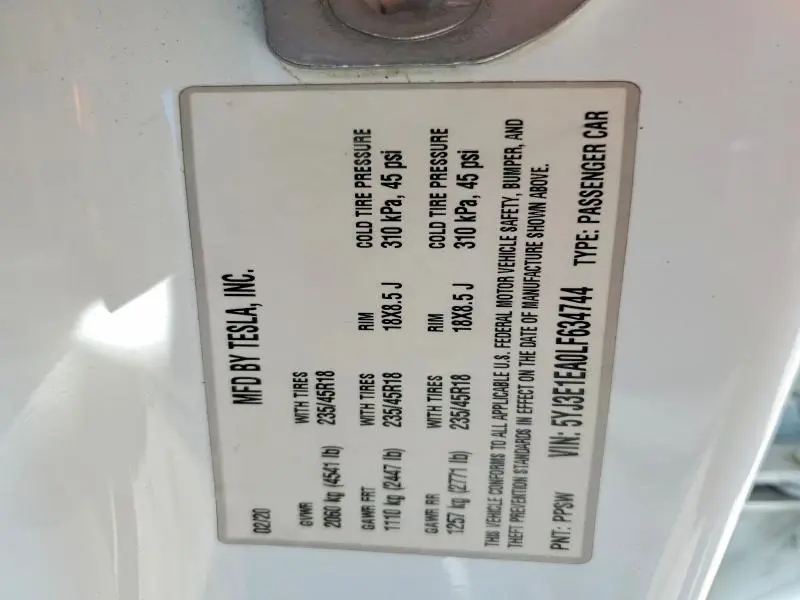 2020 TESLA MODEL 3   
