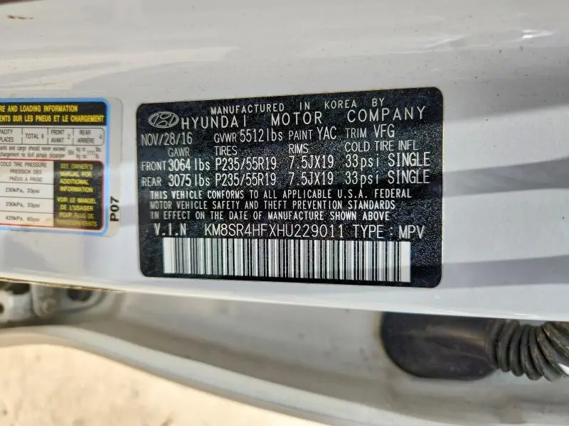 2017 HYUNDAI SANTA FE LIMITED ULTIMATE  