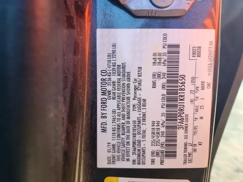 2019 FORD FUSION TITANIUM  