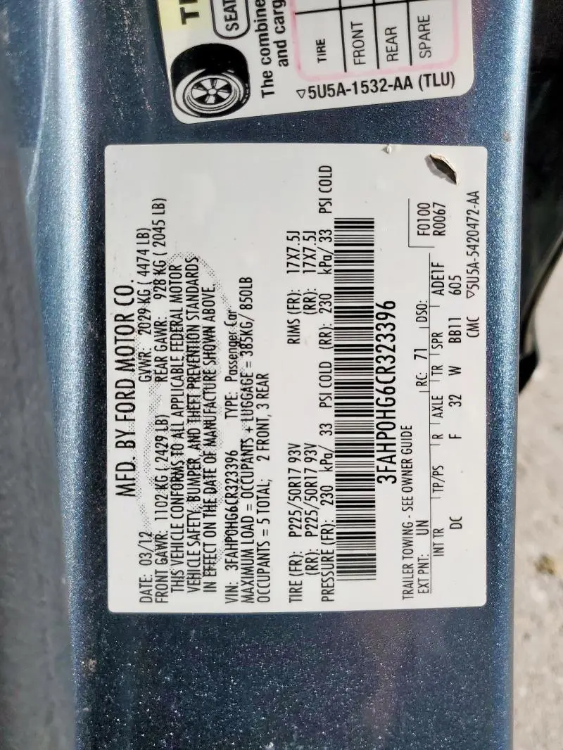2012 FORD FUSION SE  