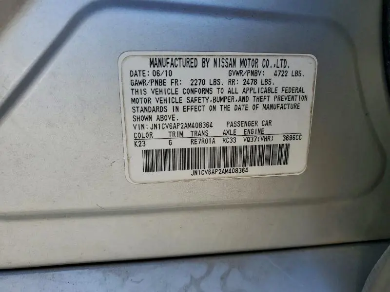 2010 INFINITI G37 BASE  