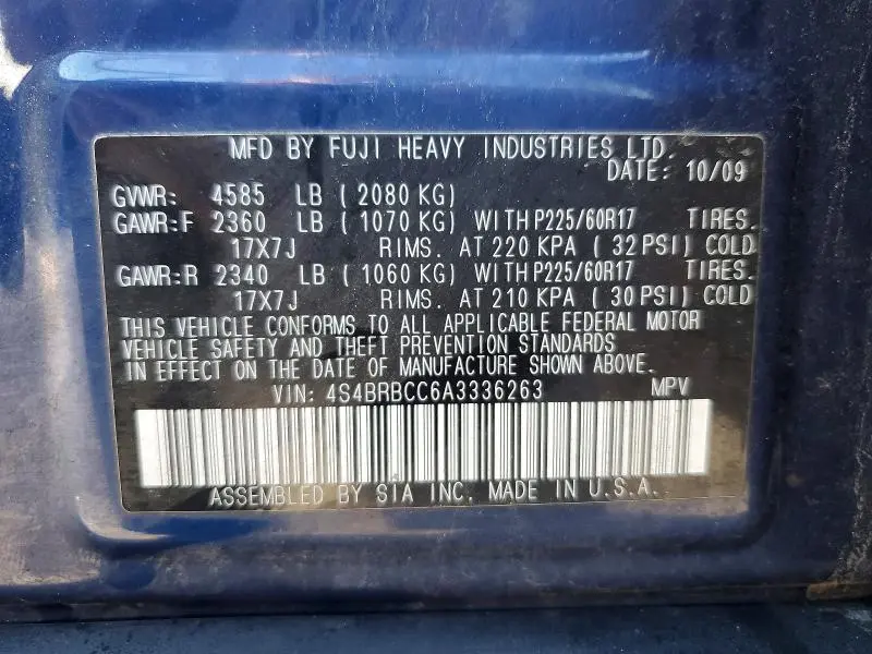 2010 SUBARU OUTBACK 2.5I PREMIUM  