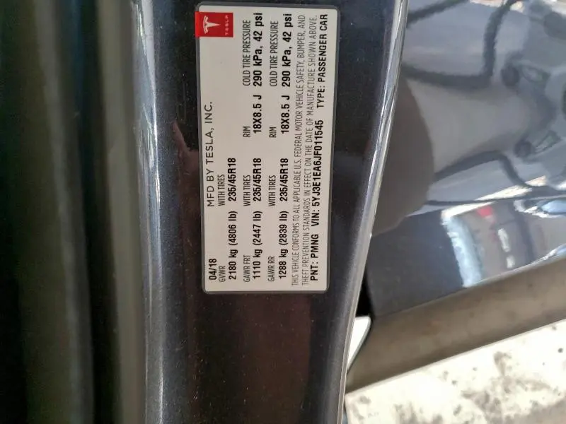 2018 TESLA MODEL 3   