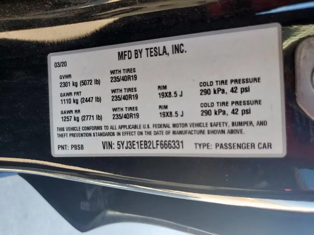 2020 TESLA MODEL 3   
