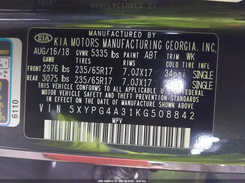 2019 KIA SORENTO 2.4L LX