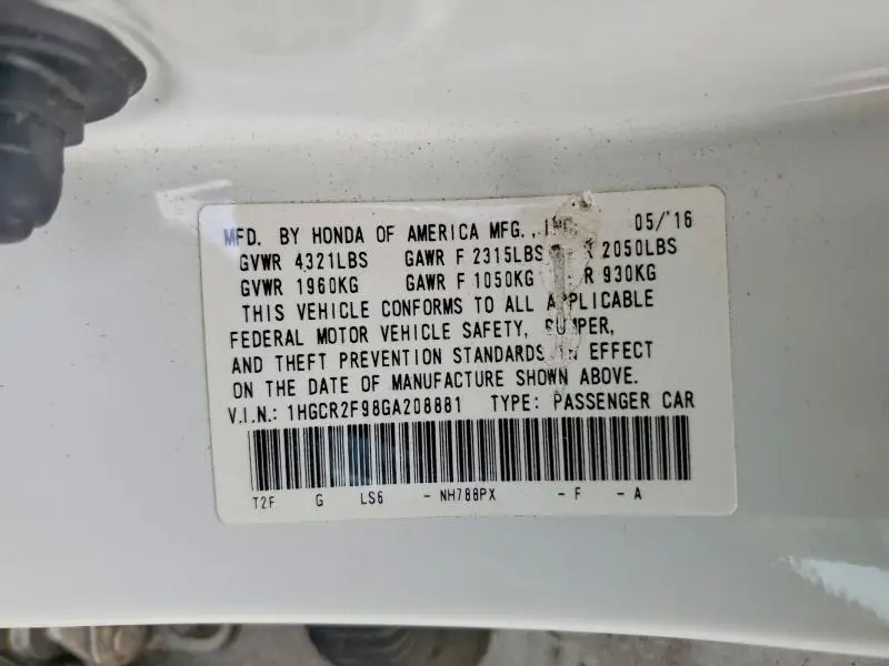 2016 HONDA ACCORD EXL  