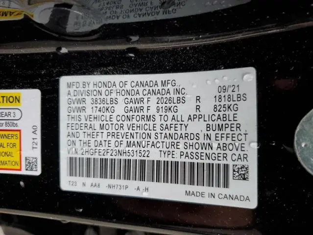 2022 HONDA CIVIC LX