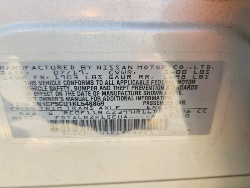 2019 NISSAN KICKS S  