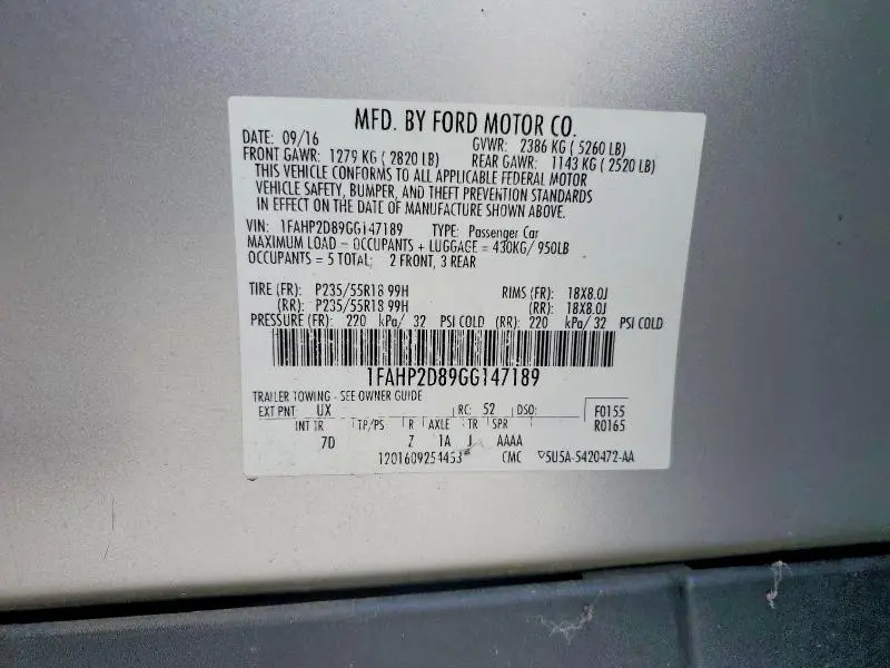 2016 FORD TAURUS SE  