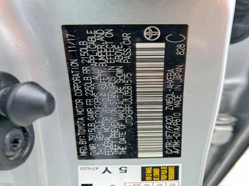 2018 TOYOTA PRIUS ONE  