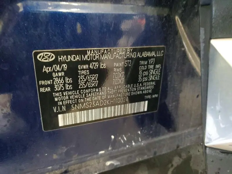 2019 HYUNDAI SANTA FE SE  