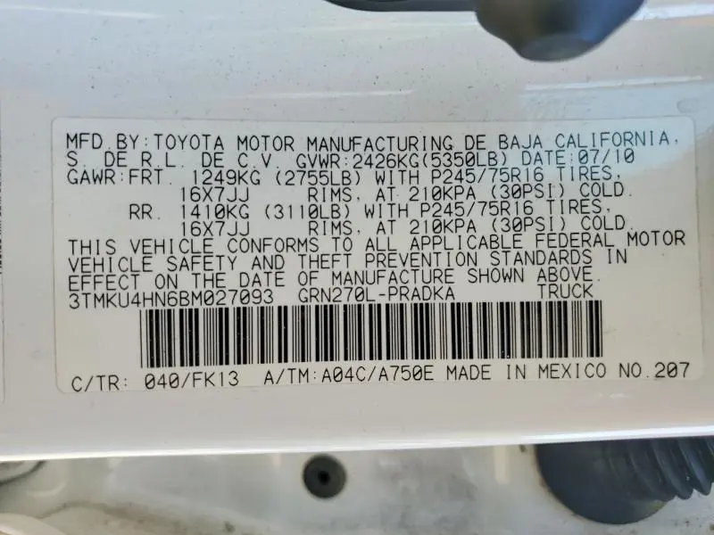 2011 TOYOTA TACOMA PRERUNNER V6  