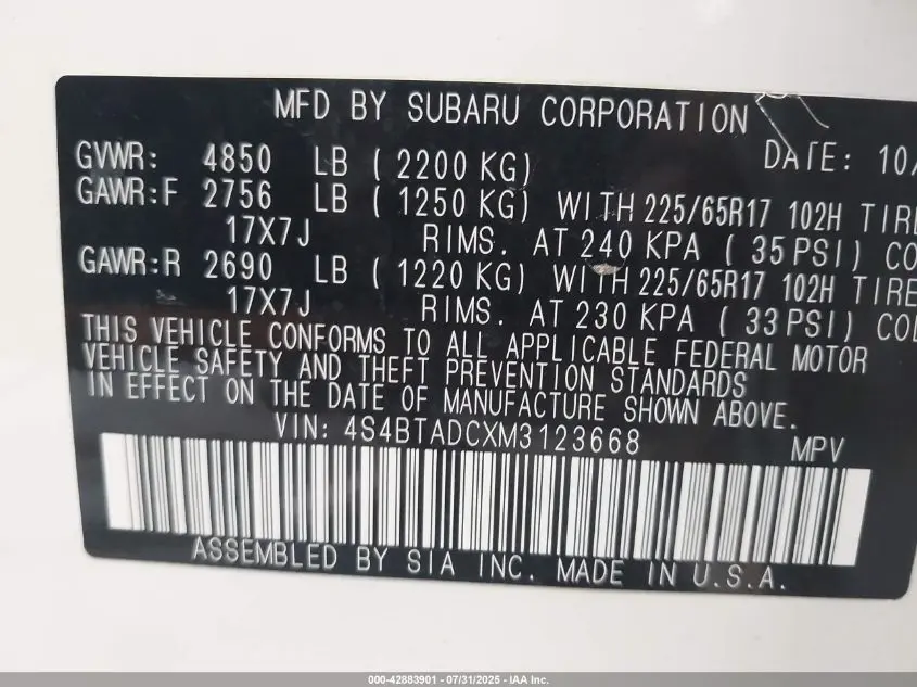 2021 SUBARU OUTBACK PREMIUM