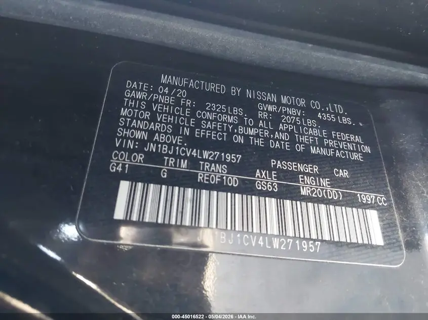 2020 NISSAN ROGUE SPORT S FWD XTRONIC CVT