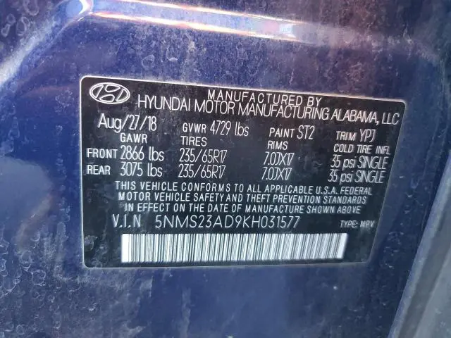 2019 HYUNDAI SANTA FE SE  