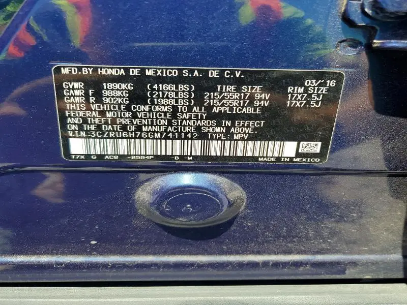 2016 HONDA HR-V EXL  
