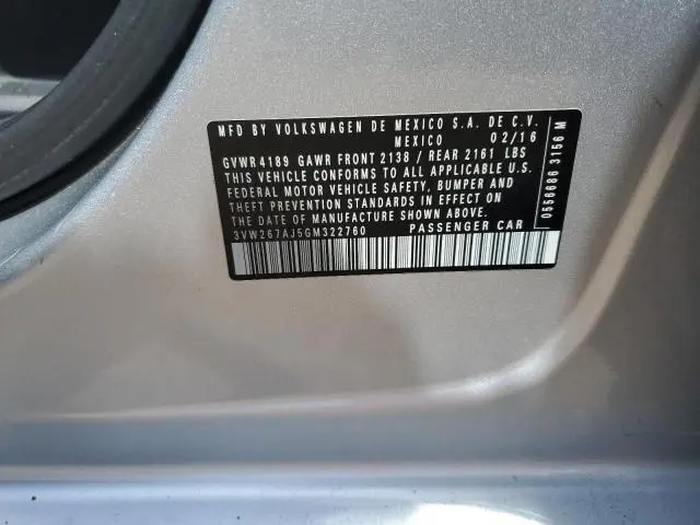 2016 VOLKSWAGEN JETTA S  