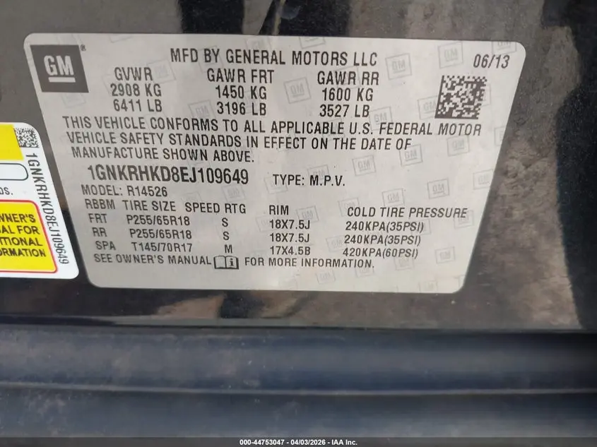 2014 CHEVROLET TRAVERSE 2LT