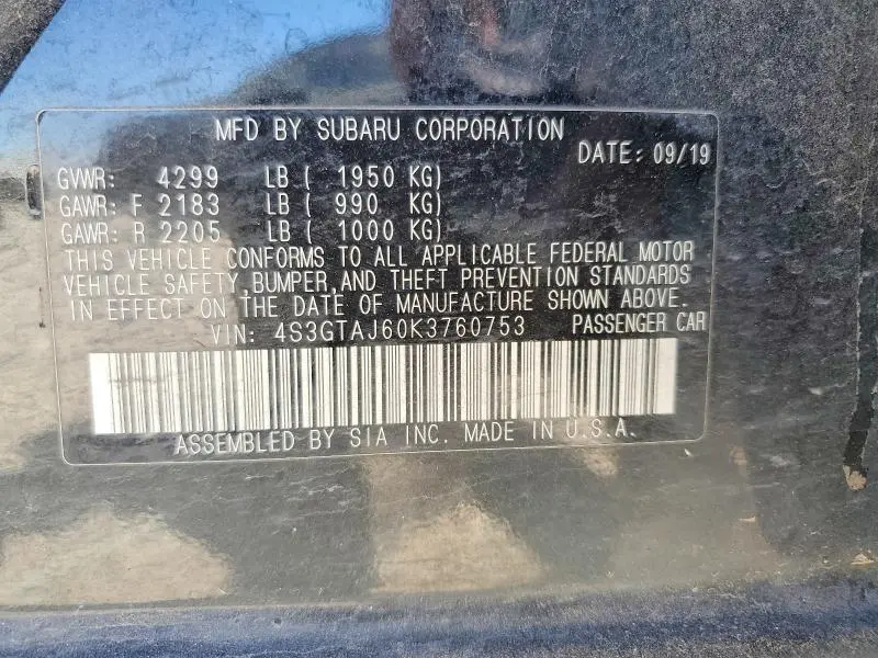 2019 SUBARU IMPREZA SPORT  