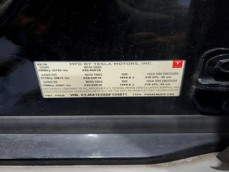 2016 TESLA MODEL S   