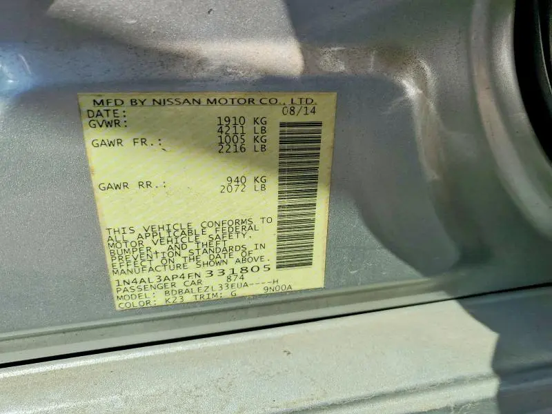 2015 NISSAN ALTIMA 2.5 S  