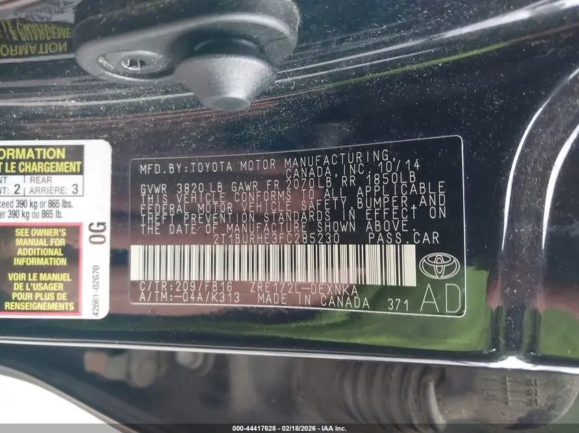 2015 TOYOTA COROLLA LE