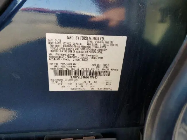 2016 FORD TAURUS SEL  