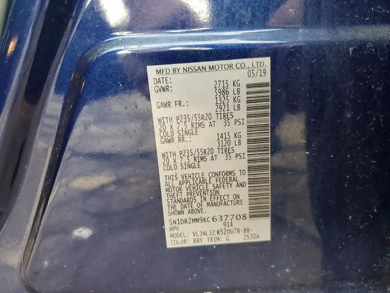 2019 NISSAN PATHFINDER PLATINUM  