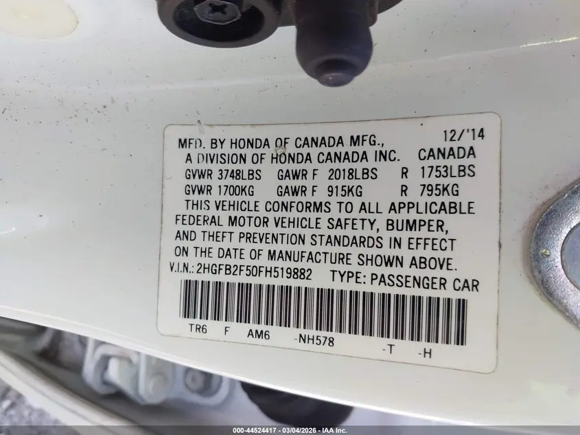 2015 HONDA CIVIC LX