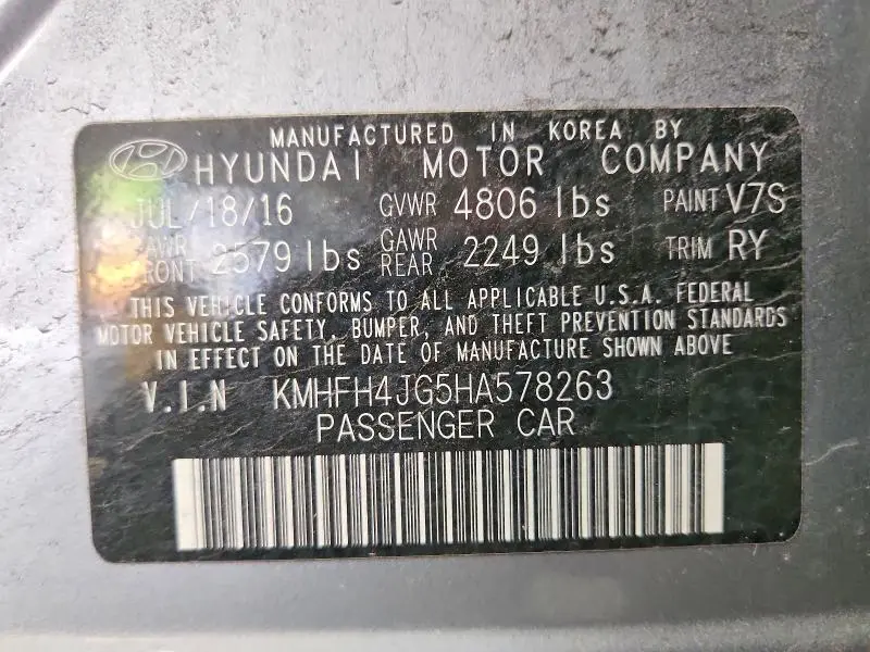 2017 HYUNDAI AZERA LIMITED  