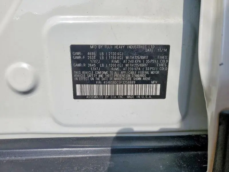 2015 SUBARU OUTBACK 2.5I PREMIUM  