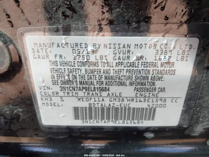 2014 NISSAN VERSA 1.6 S+