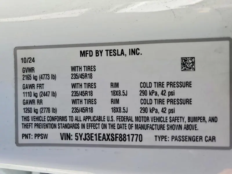 2025 TESLA MODEL 3   
