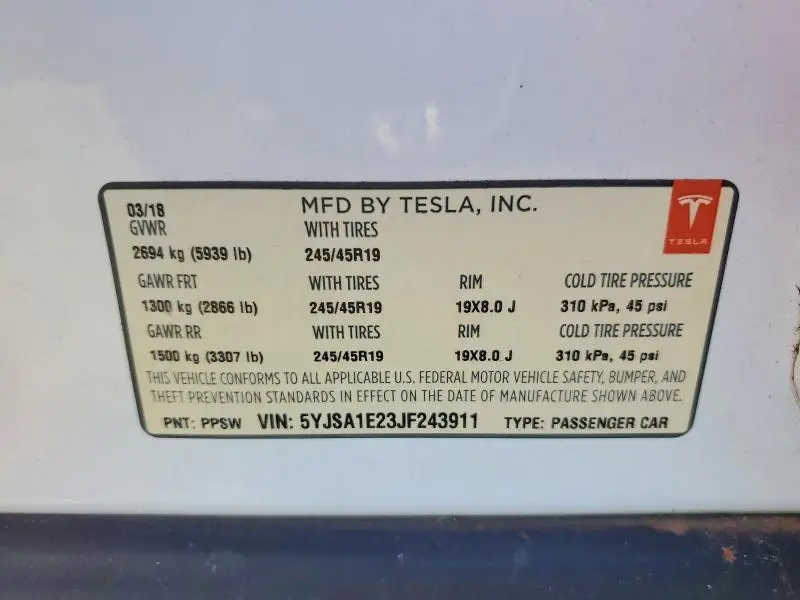 2018 TESLA MODEL S   
