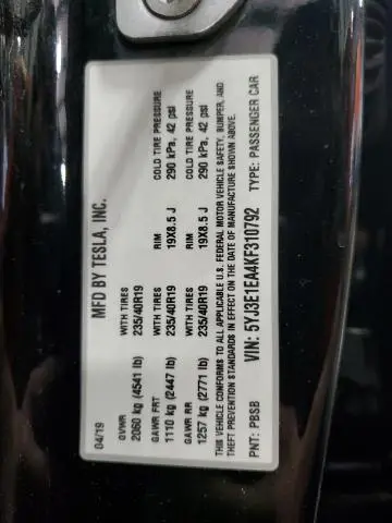 2019 TESLA MODEL 3 