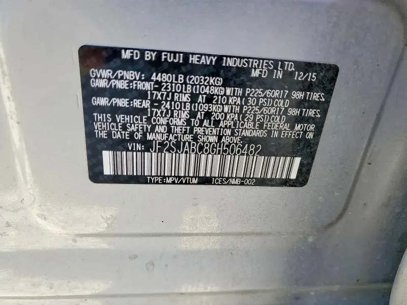 2016 SUBARU FORESTER 2.5I  