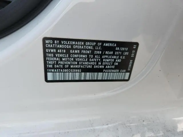 2014 VOLKSWAGEN PASSAT S  
