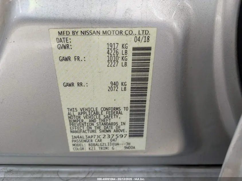 2018 NISSAN ALTIMA 2.5 S