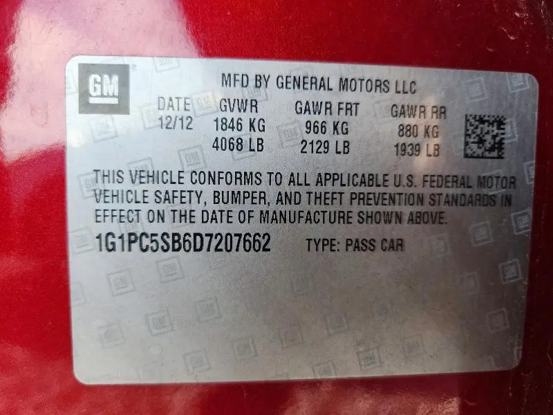 2013 CHEVROLET CRUZE LT  