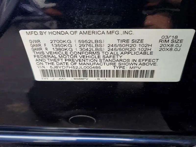 2018 ACURA MDX SPORT HYBRID TECHNOLOGY  