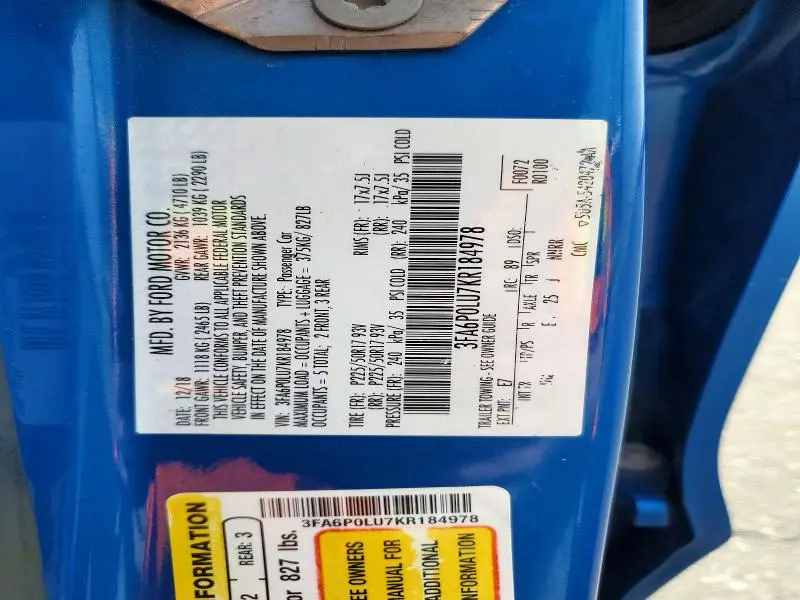 2019 FORD FUSION SE  