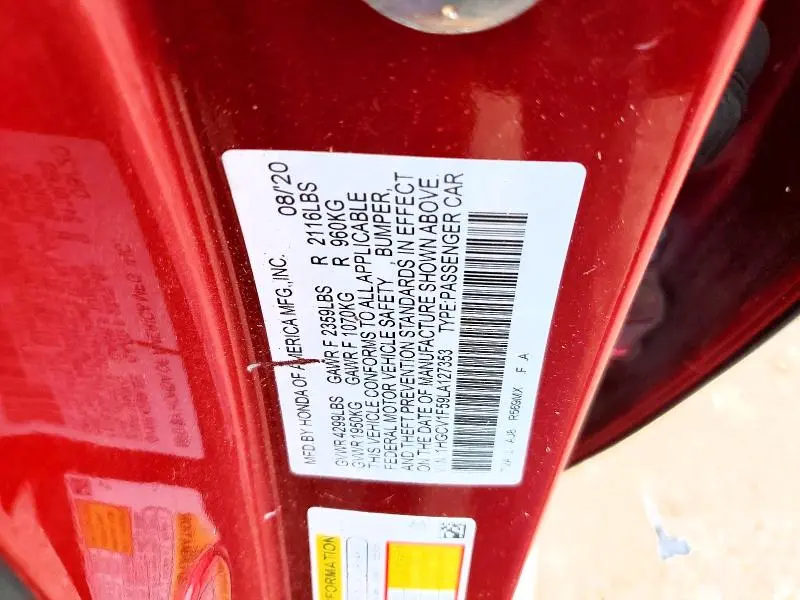 2020 HONDA ACCORD EXL  