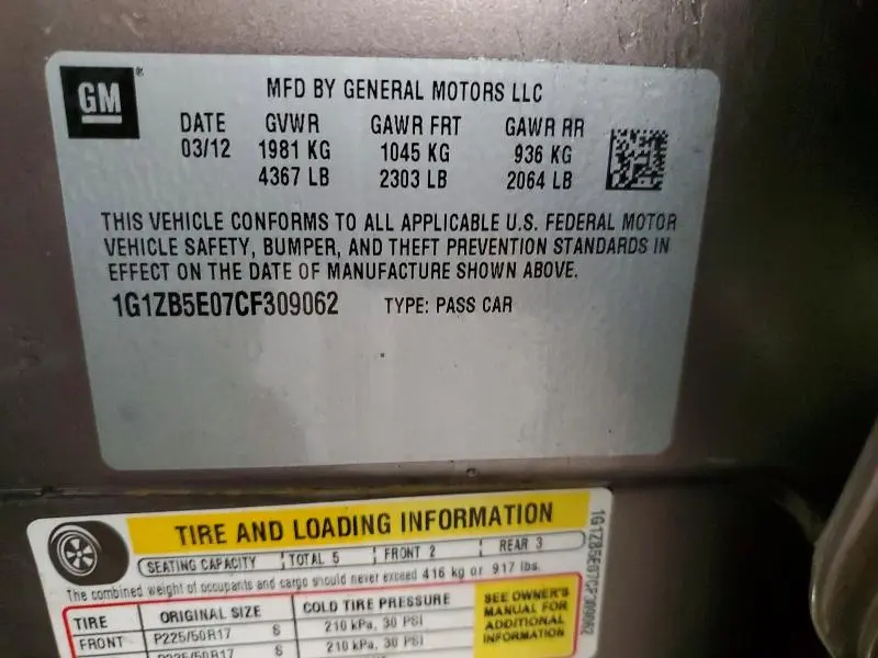 2012 CHEVROLET MALIBU LS  