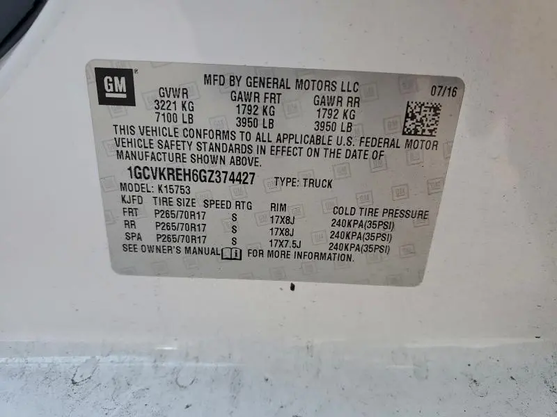 2016 CHEVROLET SILVERADO K1500 LT  