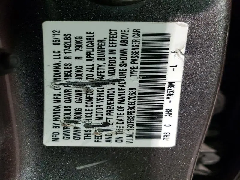 2012 HONDA CIVIC LX  