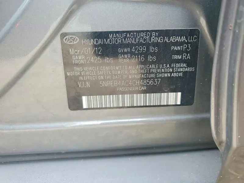 2012 HYUNDAI SONATA GLS  