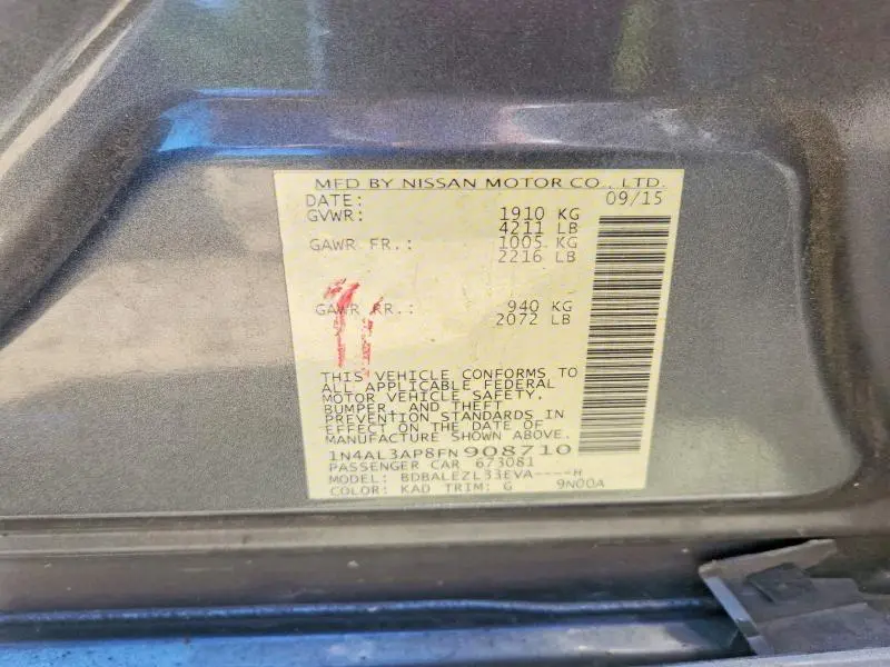 2015 NISSAN ALTIMA 2.5 S  