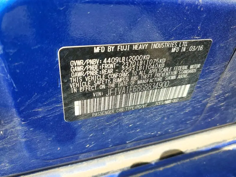2016 SUBARU WRX PREMIUM  