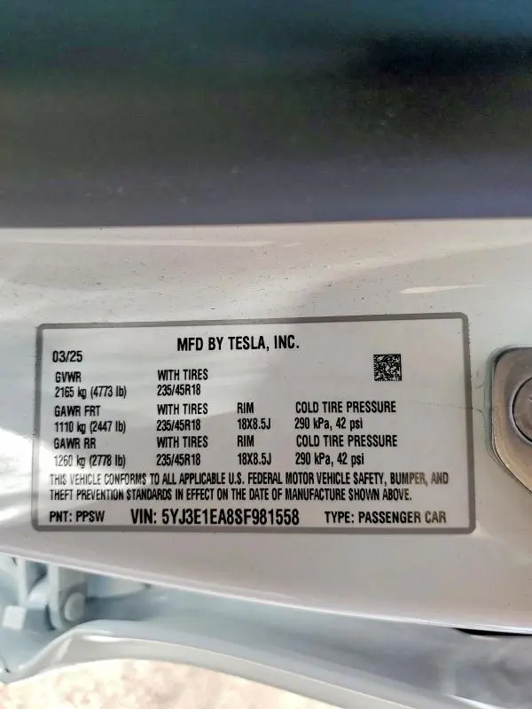 2025 TESLA MODEL 3   