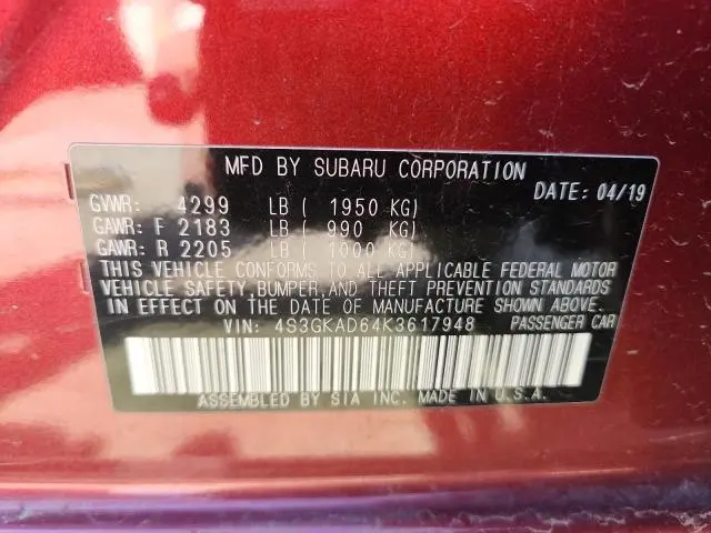 2019 SUBARU IMPREZA PREMIUM  